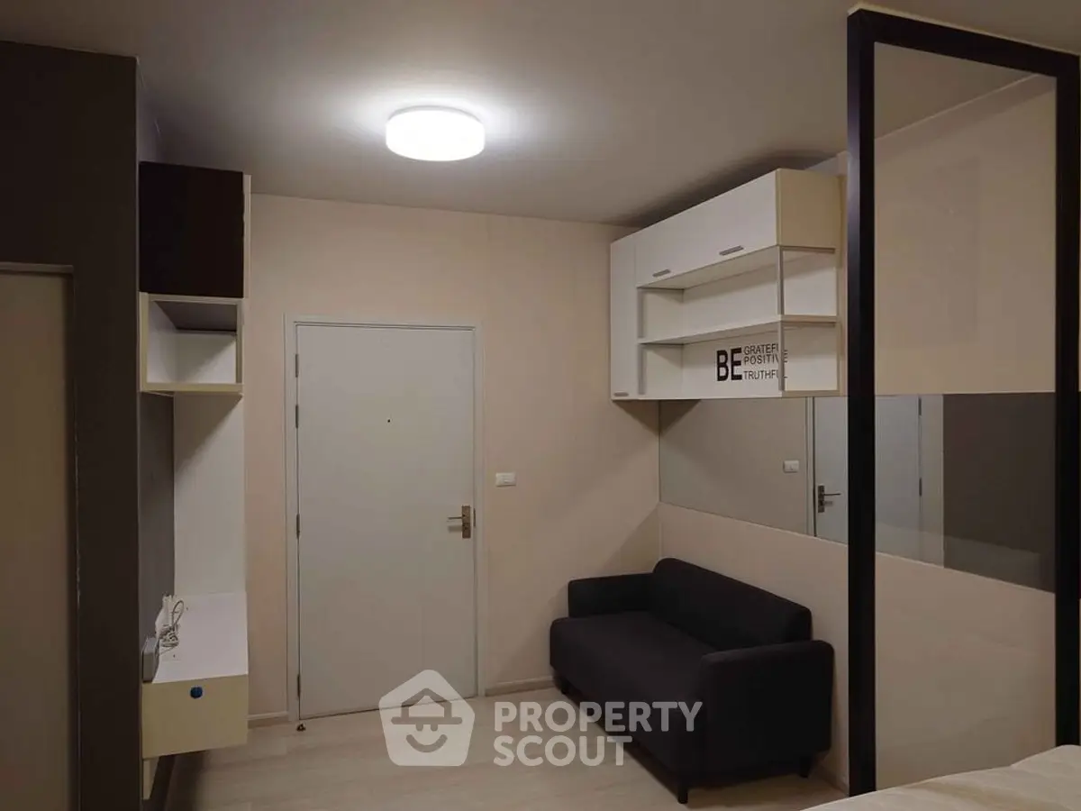 Modern living room with sleek design and built-in storage solutions