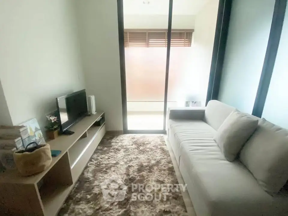 Cozy living room with plush rug and modern sofa, perfect for relaxation.