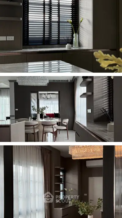 Luxurious modern dining and living area with elegant decor and natural light