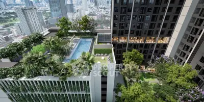 Luxurious rooftop pool with stunning city views in modern high-rise building