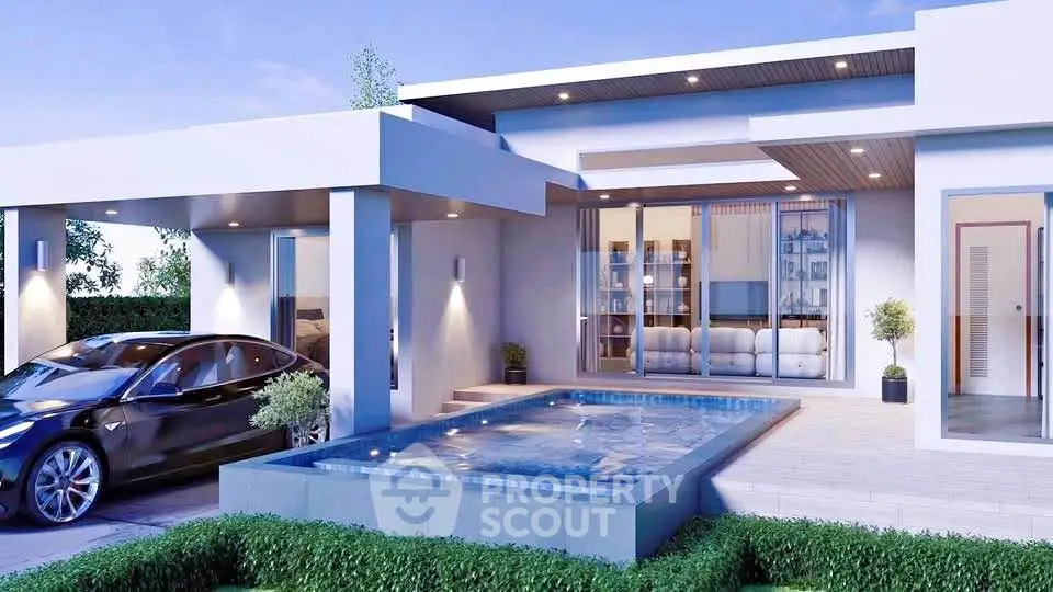 Modern luxury home exterior with sleek pool and stylish architecture