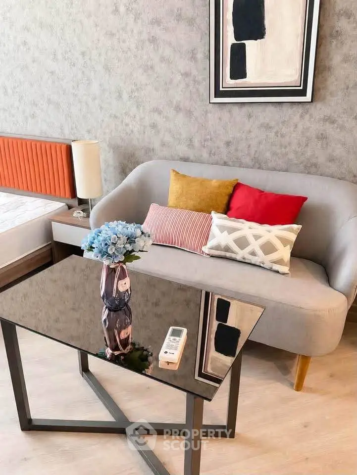 Stylish modern living room with cozy sofa and elegant decor