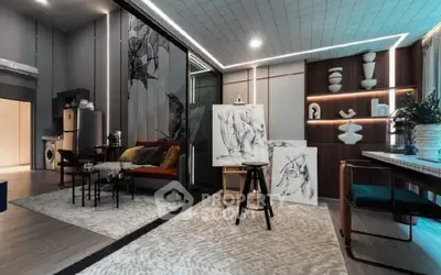 Stylish modern living room with artistic decor and open layout