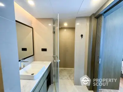 Modern bathroom with sleek design and glass shower enclosure