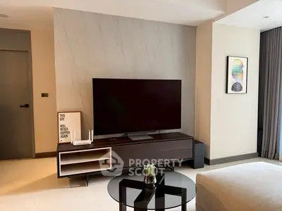 Modern living room with sleek TV stand and stylish decor