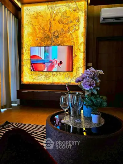 Luxurious living room with elegant decor and ambient lighting