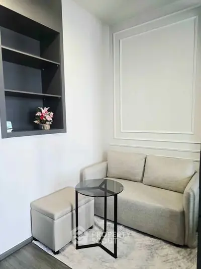 Cozy modern living room with stylish sofa and elegant decor