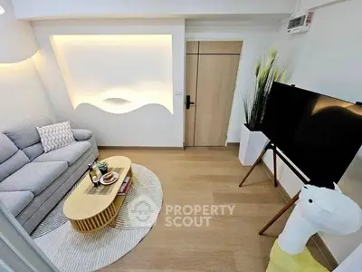Modern living room with stylish decor and cozy seating area
