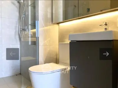 Modern bathroom with sleek fixtures and ambient lighting