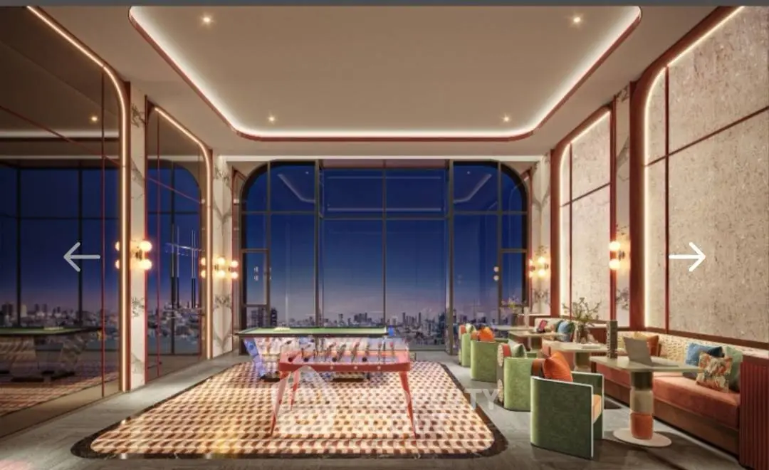 Luxurious modern living room with stunning city view and elegant decor