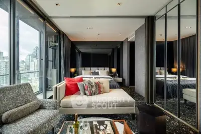 Luxurious modern bedroom with city view and stylish decor