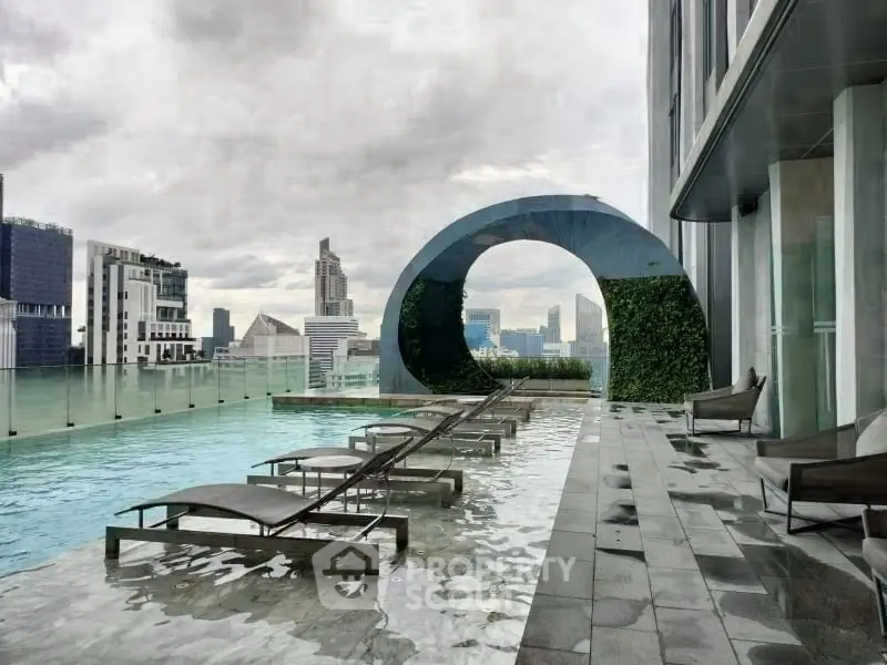 Luxurious rooftop pool with stunning city skyline views and modern architecture.