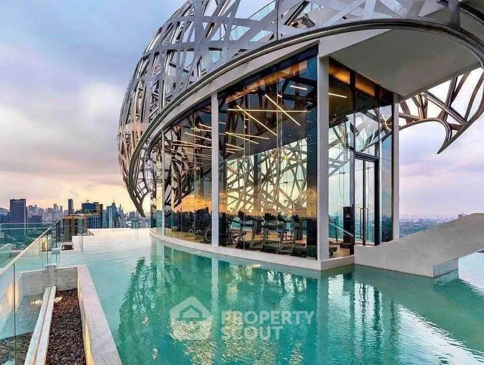 Stunning rooftop pool with panoramic city views and modern architectural design.