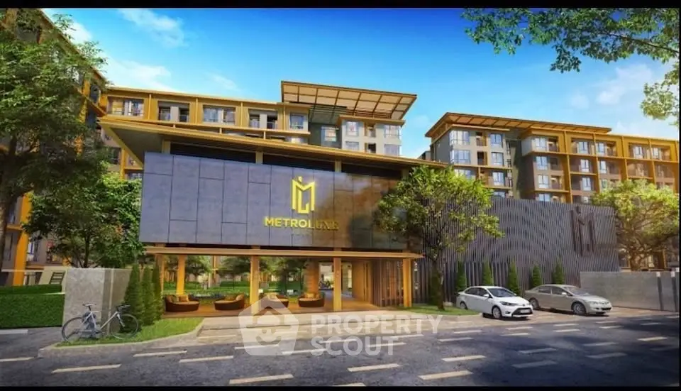 Modern apartment complex with sleek design and lush greenery, perfect for urban living.