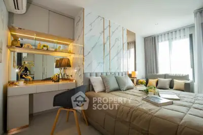 Luxurious modern bedroom with elegant decor and ample natural light