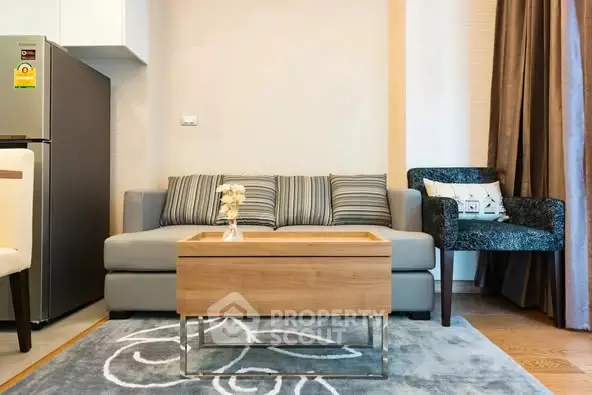 Modern living room with stylish furniture and cozy decor
