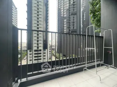 Modern balcony with cityscape view in high-rise building