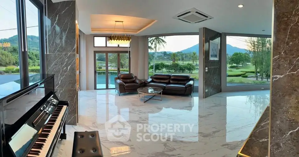 Luxurious living room with panoramic views and elegant marble flooring