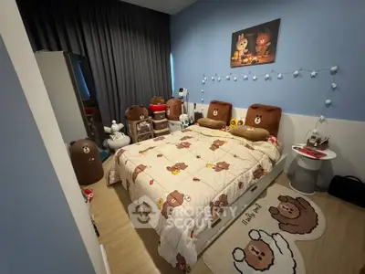 Charming bedroom with themed decor and cozy ambiance, perfect for relaxation and comfort.