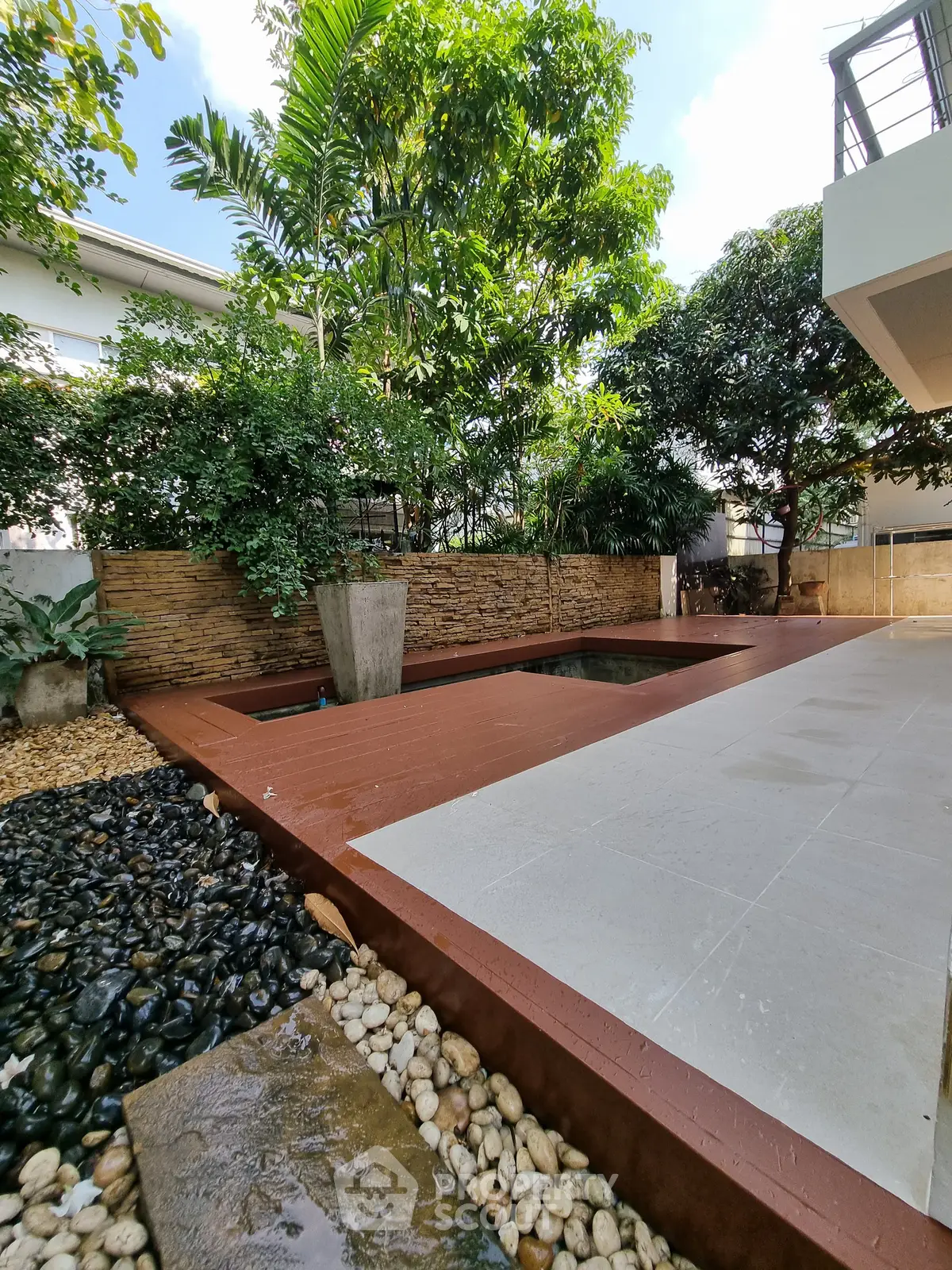 Luxurious outdoor garden with modern landscaping and serene ambiance