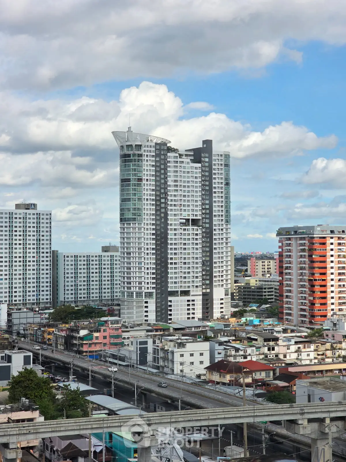 Stunning high-rise building with modern architecture and panoramic city views, perfect for urban living.