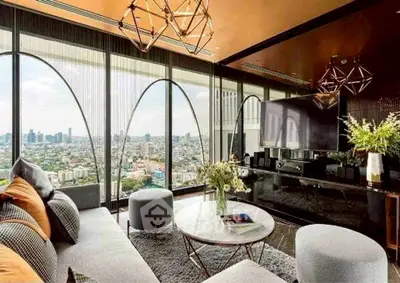 Luxurious living room with panoramic city view and modern decor