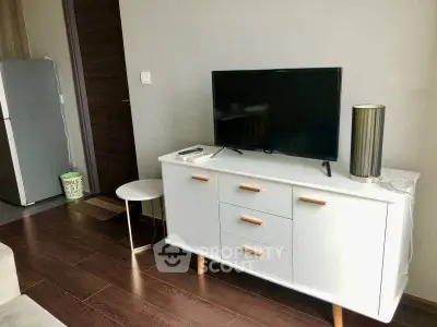 Modern living room with sleek TV stand and stylish decor
