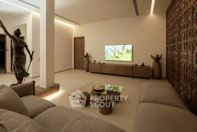 Luxurious modern living room with elegant decor and large TV