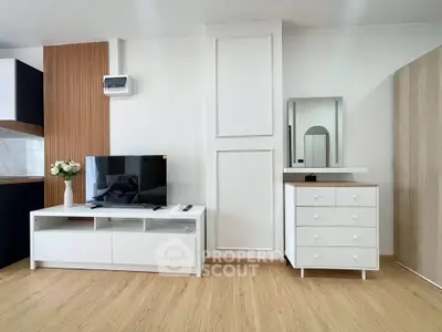 Modern living room with sleek TV stand and stylish decor