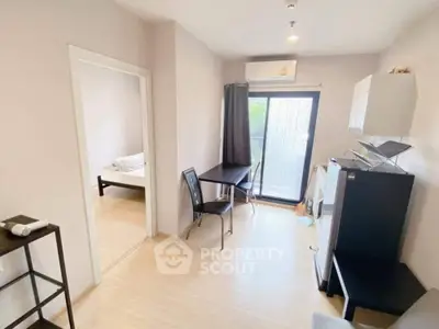 Modern apartment interior with study area and bedroom view