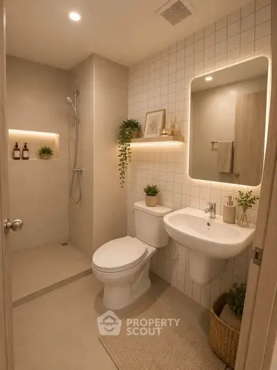 Modern bathroom with elegant lighting and stylish decor