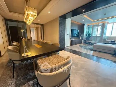 Luxurious modern living and dining area with elegant lighting and stylish decor