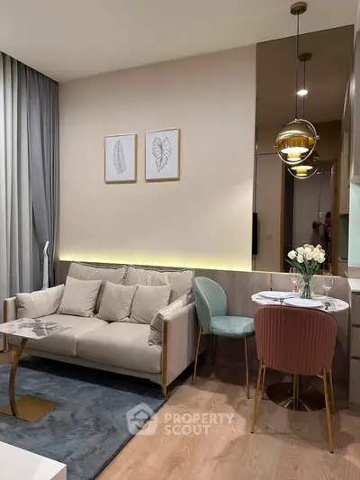 Stylish modern living room with elegant decor and cozy seating area