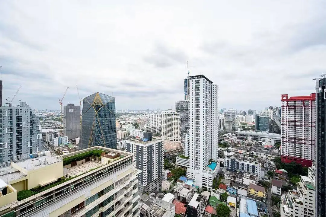 Stunning cityscape view from a high-rise building showcasing modern urban architecture and skyline.