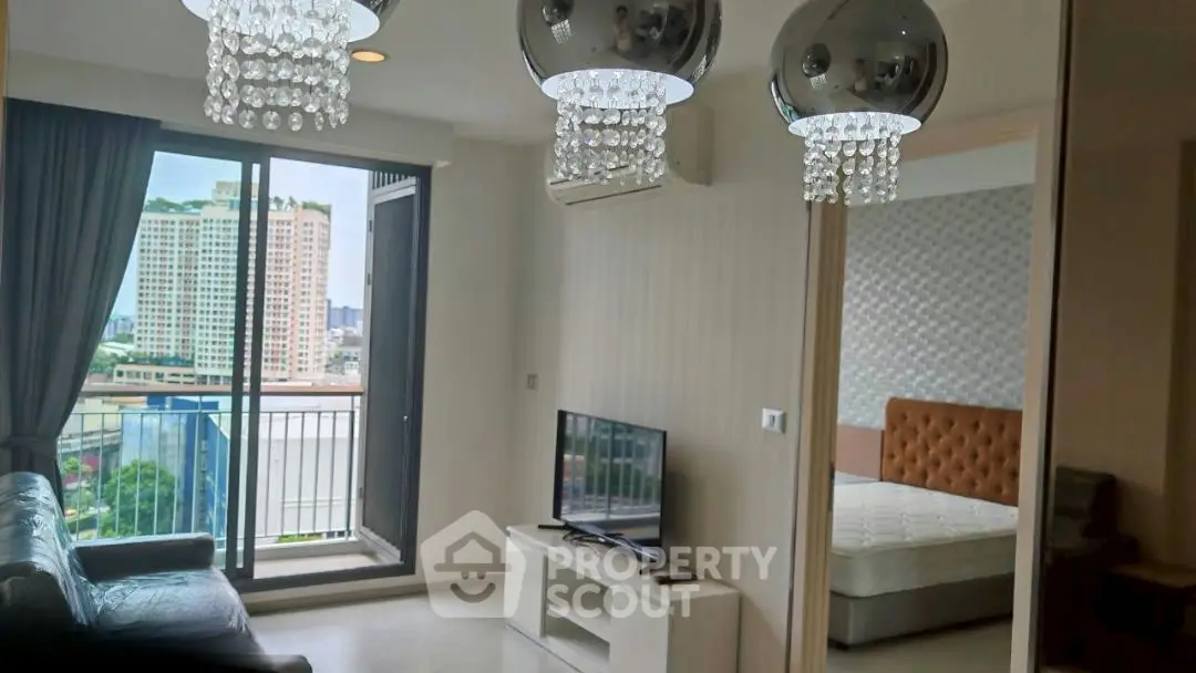 Modern living room with balcony view in a stylish apartment