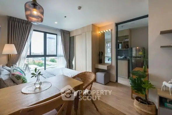 Modern studio apartment with open layout and city view
