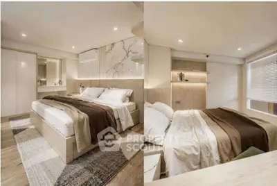 Luxurious modern bedroom with elegant decor and ambient lighting
