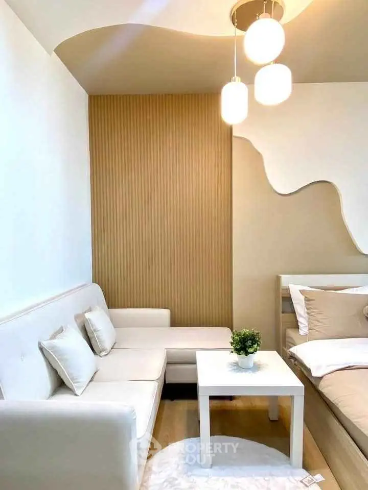 Modern living room with stylish decor and cozy seating area
