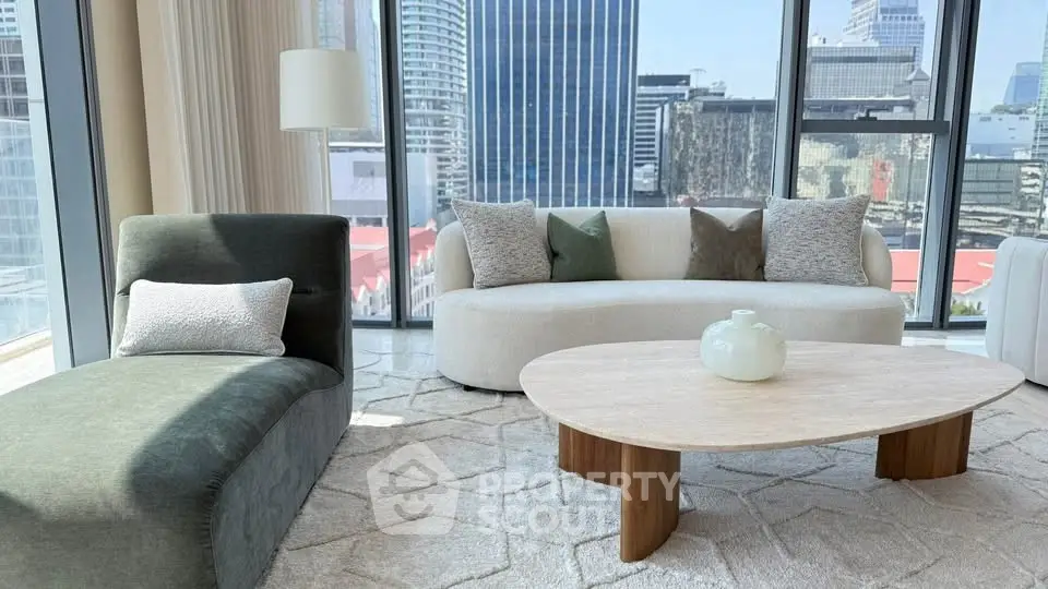 Luxurious living room with modern furniture and stunning city view