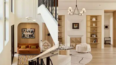 Elegant living room with modern decor and stylish lighting