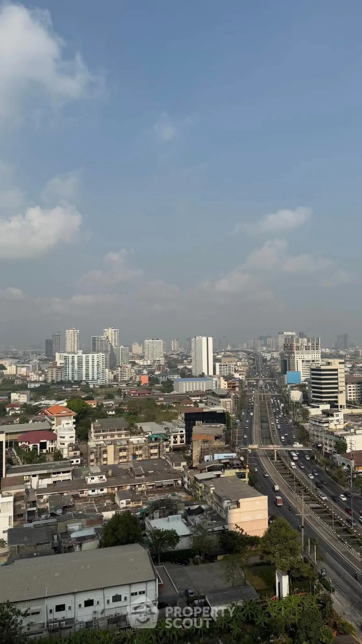 Stunning cityscape view showcasing urban skyline and bustling roads