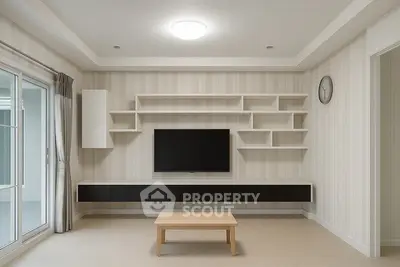 Modern living room with sleek TV unit and minimalist decor