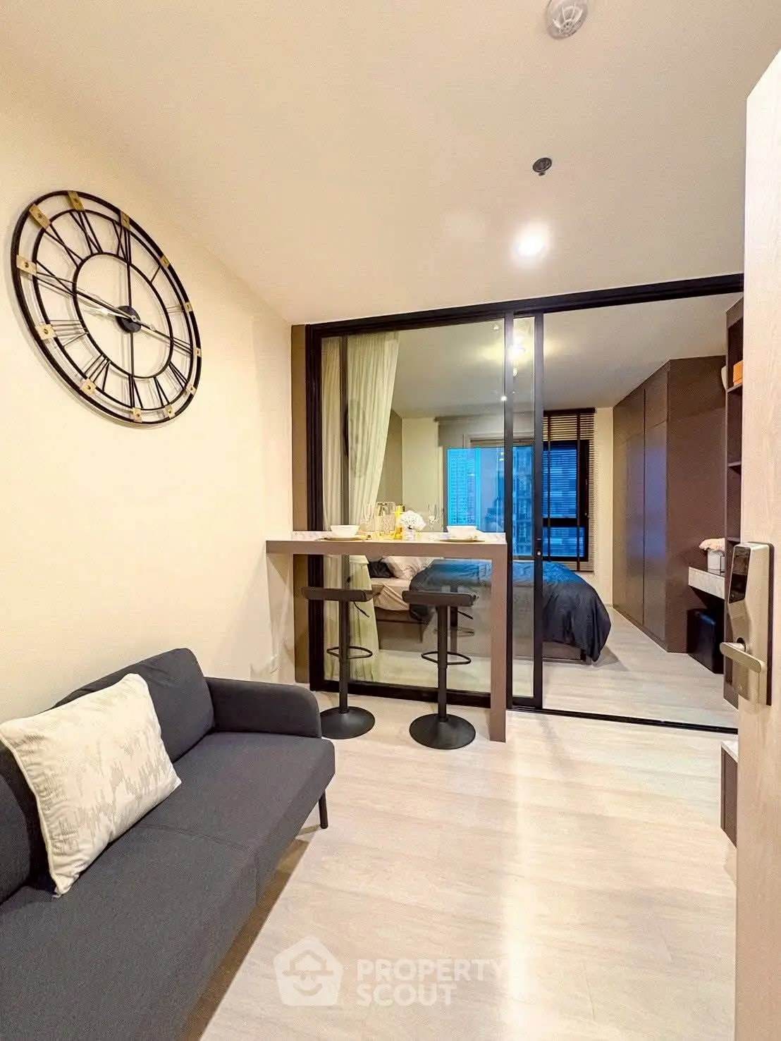 Modern studio apartment with stylish decor and open layout