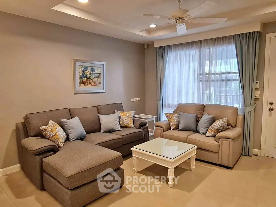 Cozy living room with modern sofas and elegant decor