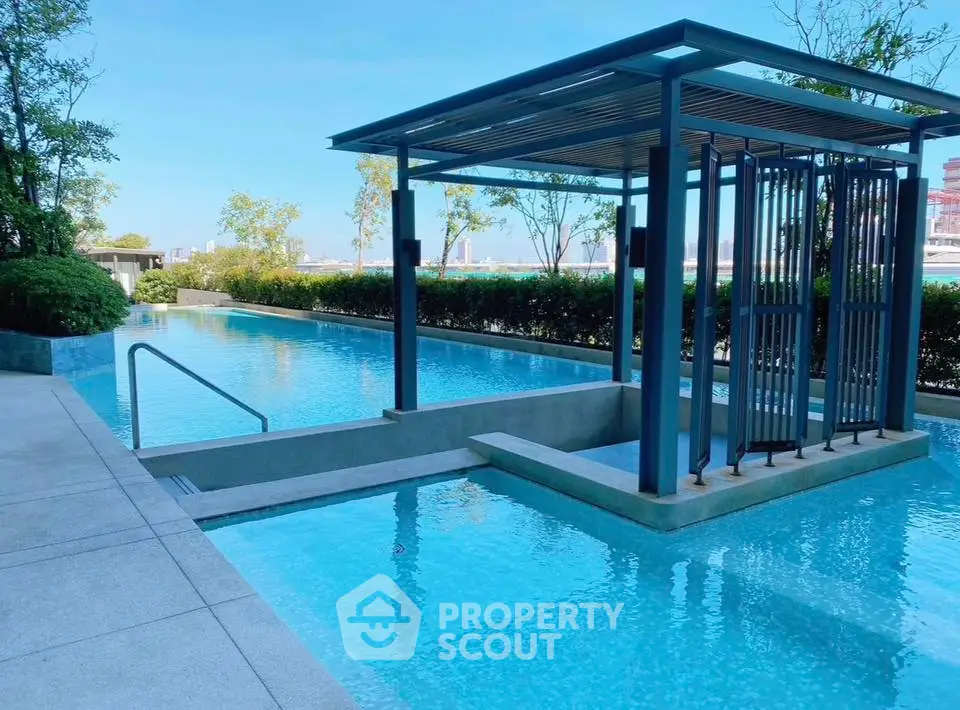 Luxurious rooftop pool with modern design and stunning city views, perfect for relaxation and leisure.