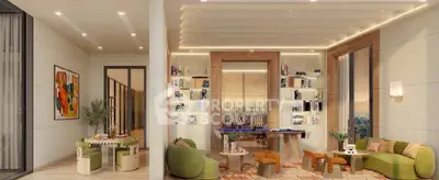Luxurious modern living room with stylish decor and open layout, featuring elegant furniture and ambient lighting.