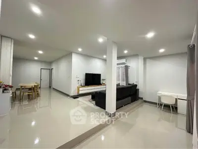 Spacious modern living room with sleek design and ample lighting