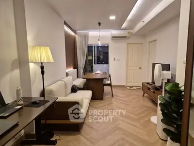 Modern living room with stylish furniture and cozy ambiance