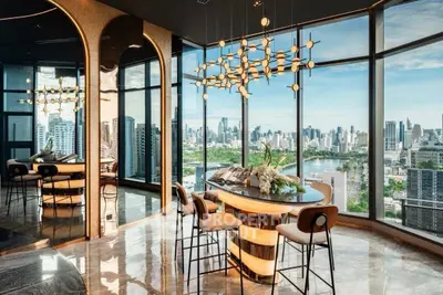Luxurious high-rise apartment with panoramic city views and modern interior design