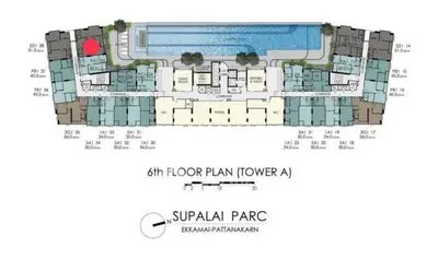 6th floor plan of Supalai Parc Ekkamai-Pattanakarn with pool and unit layout.